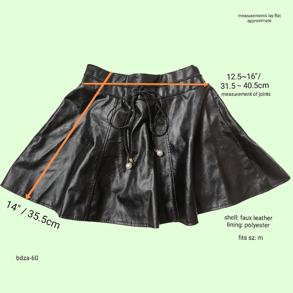 sz:m, black and white striped long-sleeve crop top and black faux leather skirt - Picture 3 of 8